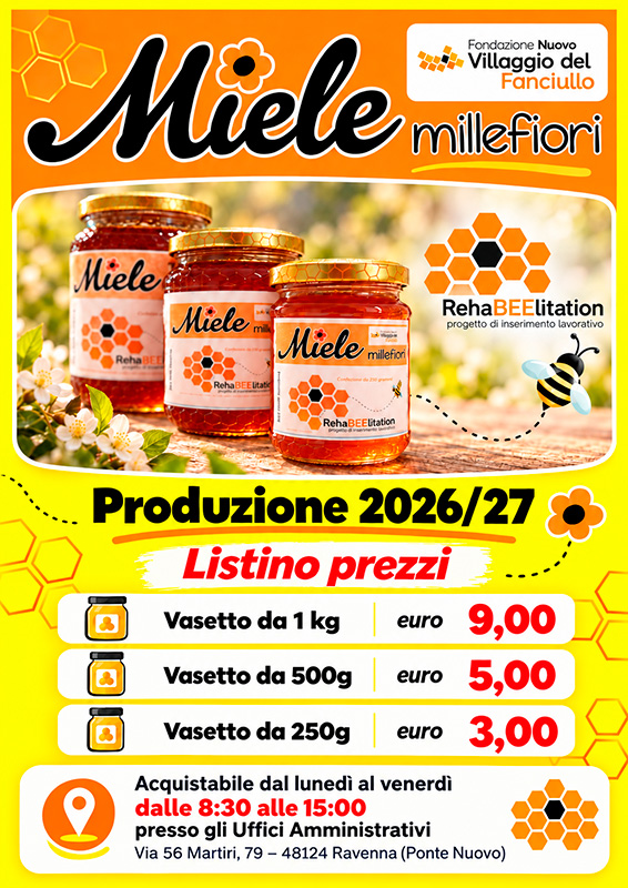 miele millefiori della Fondazione Nuovo Villaggio del Fanciullo
